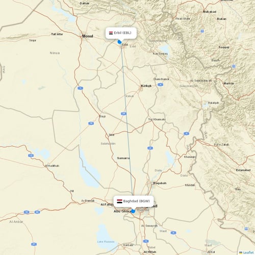Iraqi Airways flights between Erbil and Baghdad