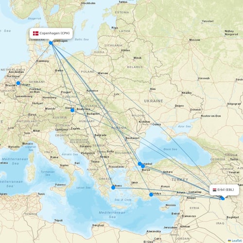 Hex'Air flights between Erbil and Copenhagen