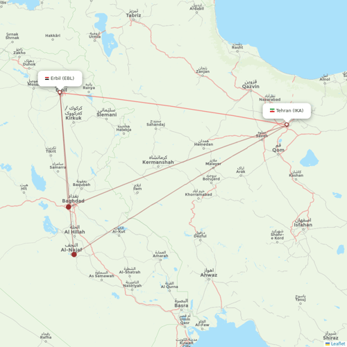 Mahan Air flights between Erbil and Tehran