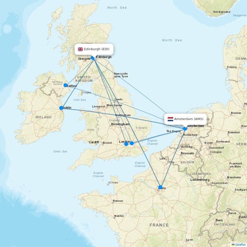 KLM flights between Edinburgh and Amsterdam
