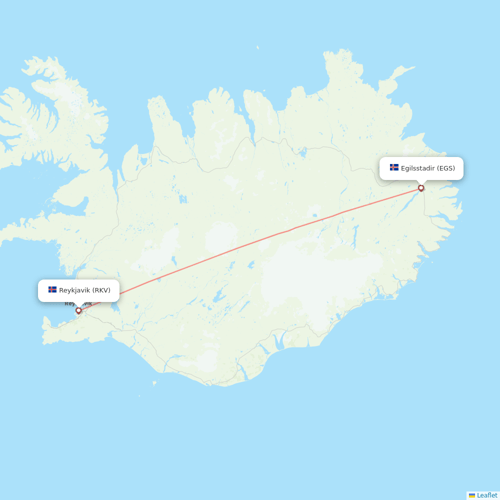 Icelandair flights between Egilsstadir and Reykjavik