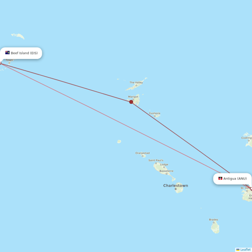 Winair flights between Beef Island and Antigua