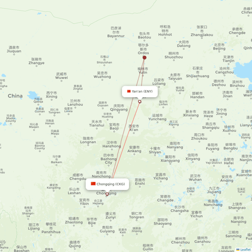 Gestair flights between Yan'an and Chongqing
