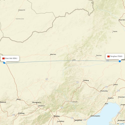 Genghis Khan Airlines flights between Eren Hot and Tongliao