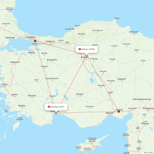 Turkish Airlines flights between Ankara and Antalya