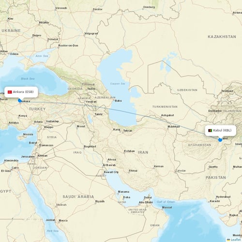 Ariana Afghan Airlines flights between Ankara and Kabul