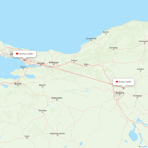 Turkish Airlines flights between Ankara and Istanbul
