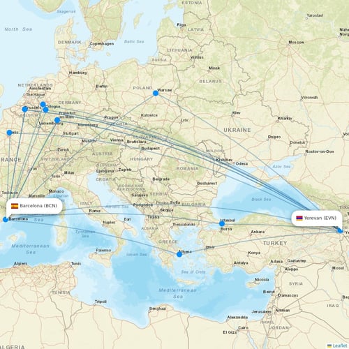 Pacific Airways flights between Yerevan and Barcelona