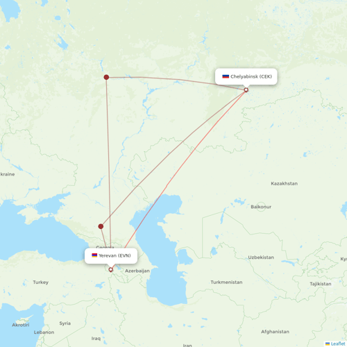Red Wings flights between Yerevan and Chelyabinsk