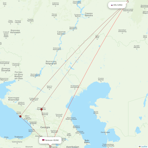 MAYAir flights between Yerevan and Ufa