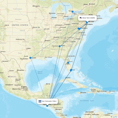 Aerolineas MAS flights between New York and San Salvador