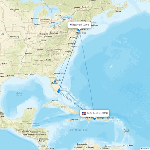 Asian Air flights between New York and Santo Domingo
