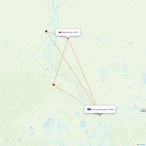 UTair flights between Beloyarsky and Khanty-Mansiysk
