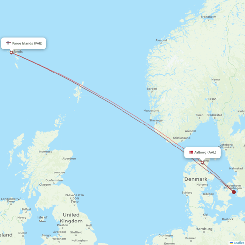 Atlantic Airways flights between Faroe Islands and Aalborg