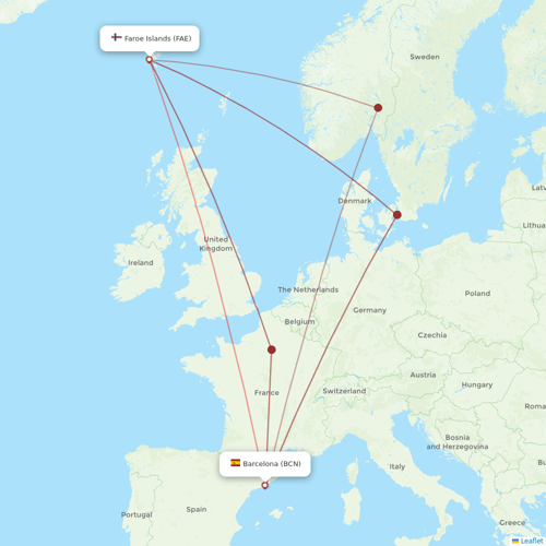 Atlantic Airways flights between Faroe Islands and Barcelona