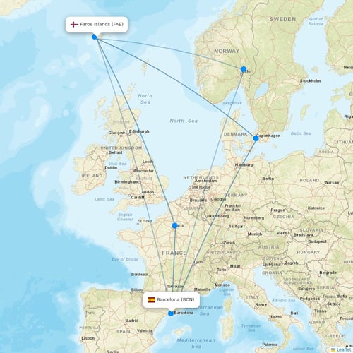 Atlantic Airways flights between Faroe Islands and Barcelona