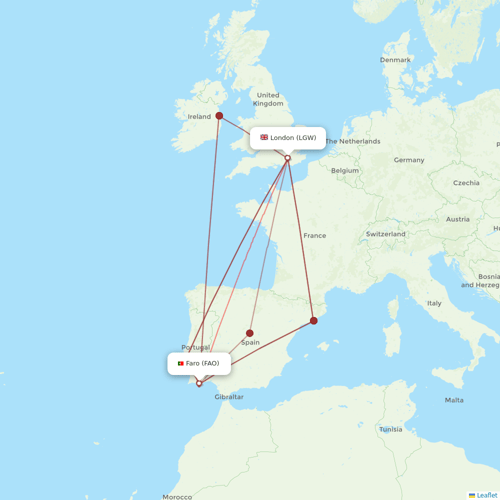 easyJet flights between Faro and London