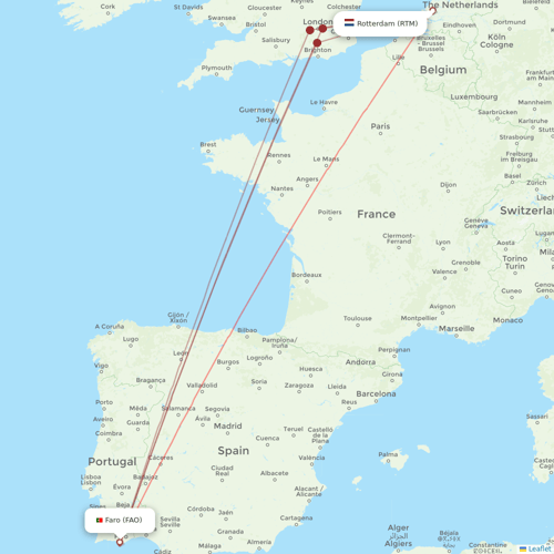 Transavia flights between Faro and Rotterdam