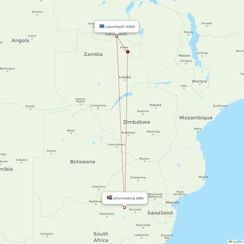 South African Airways flights between Lubumbashi and Johannesburg