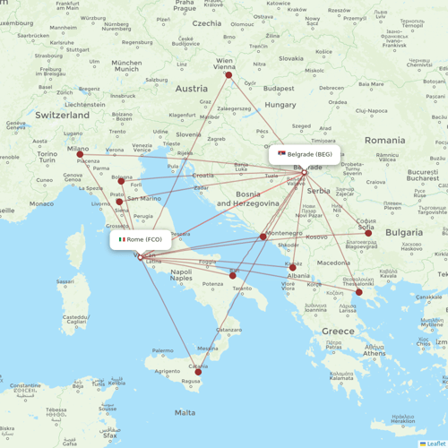 Air Serbia flights between Rome and Belgrade