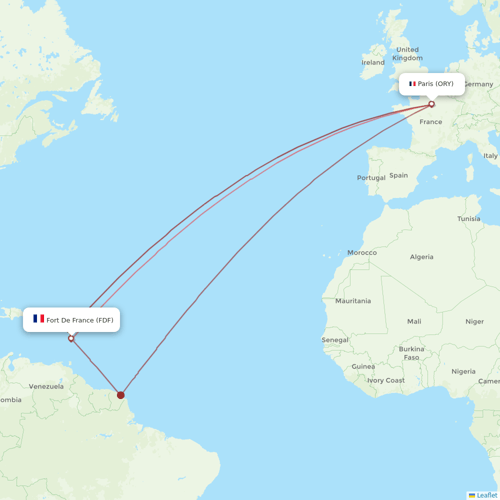 Corsair flights between Fort De France and Paris