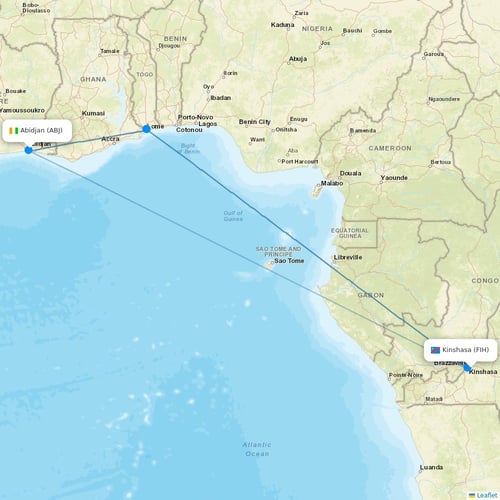 Air Cote D'Ivoire flights between Kinshasa and Abidjan