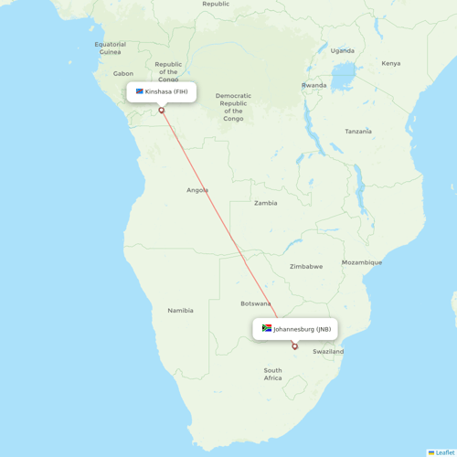 Air Cote D'Ivoire flights between Kinshasa and Johannesburg