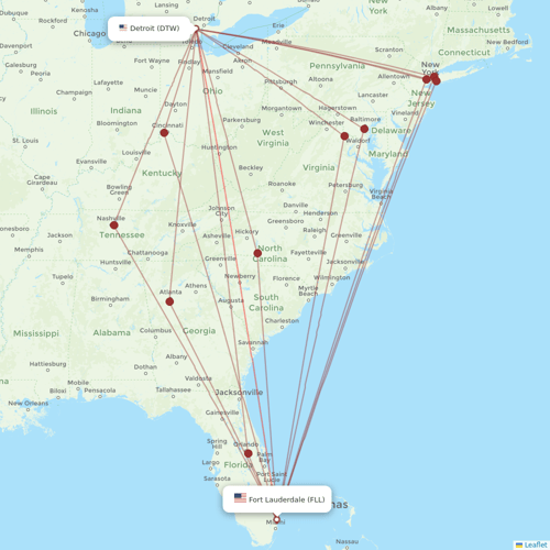 Spirit Airlines flights between Fort Lauderdale and Detroit