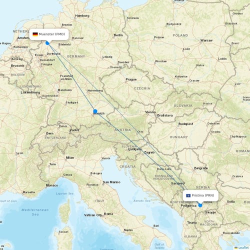 Cardiff Aviation Malta flights between Muenster and Pristina