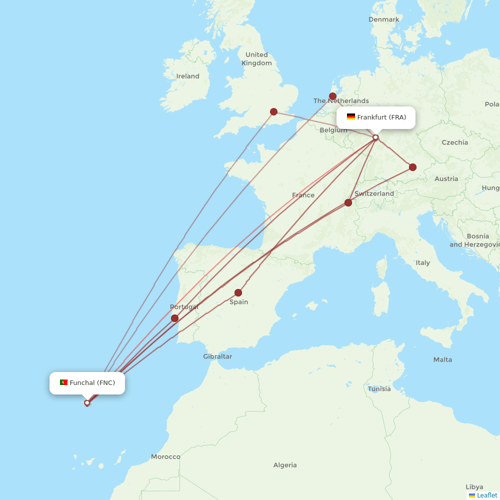 Airbus Transport International flights between Funchal and Frankfurt