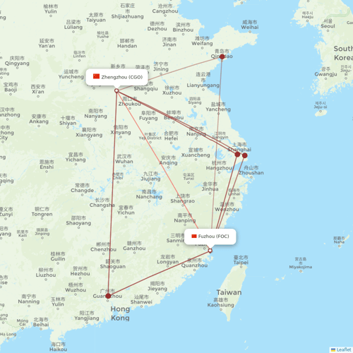 Fuzhou Airlines flights between Fuzhou and Zhengzhou