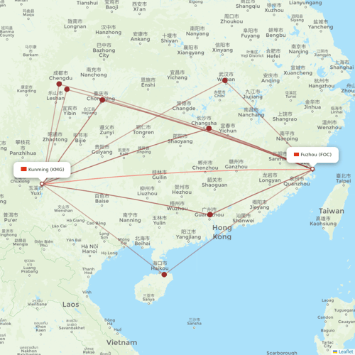 Fuzhou Airlines flights between Fuzhou and Kunming