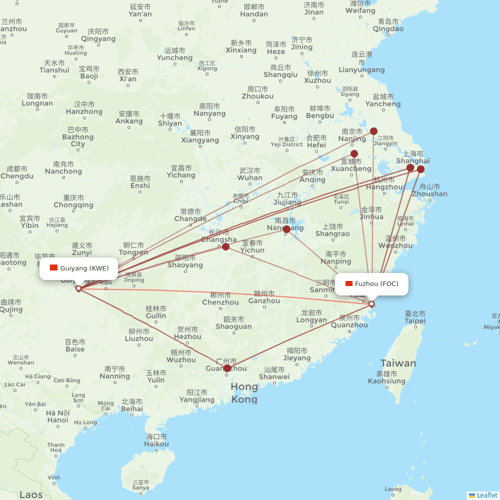 9 Air Co flights between Fuzhou and Guiyang
