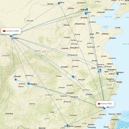 Fuzhou Airlines flights between Fuzhou and Lanzhou