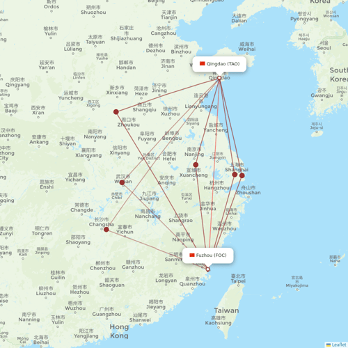 Fuzhou Airlines flights between Fuzhou and Qingdao