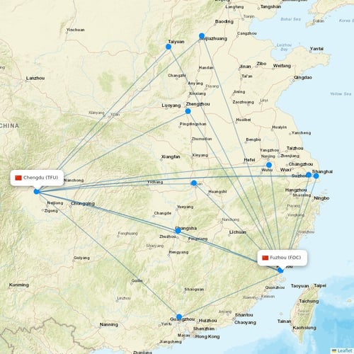 Fuzhou Airlines flights between Fuzhou and Chengdu
