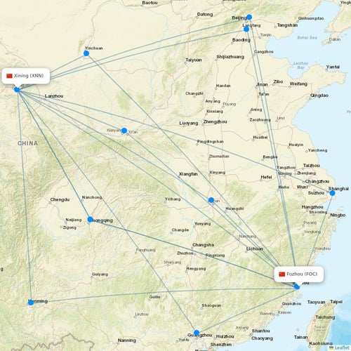 Fuzhou Airlines flights between Fuzhou and Xining