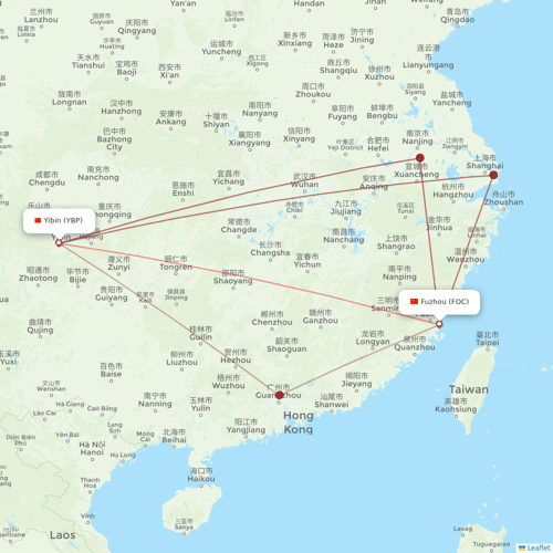 Colorful GuiZhou Airlines flights between Fuzhou and Yibin