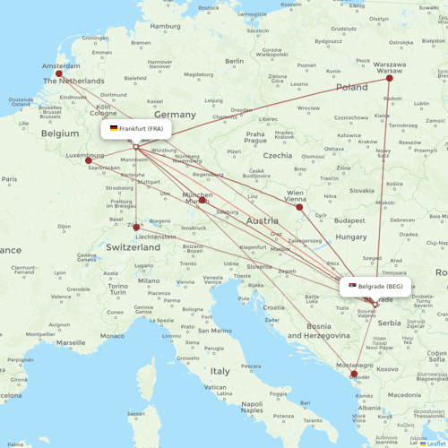 Air Serbia flights between Frankfurt and Belgrade