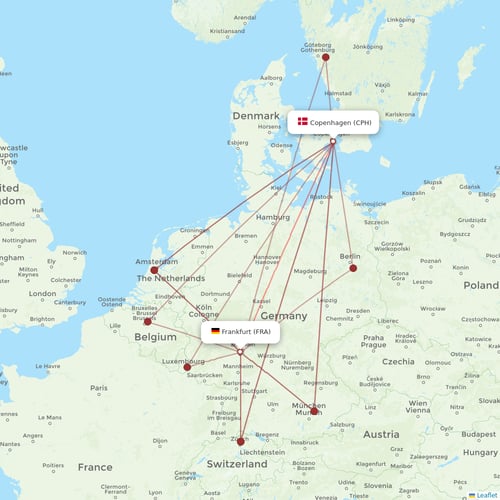 Lufthansa flights between Frankfurt and Copenhagen
