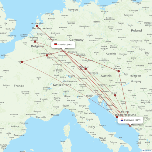 Croatia Airlines flights between Frankfurt and Dubrovnik