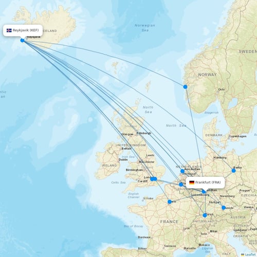 Icelandair flights between Frankfurt and Reykjavik