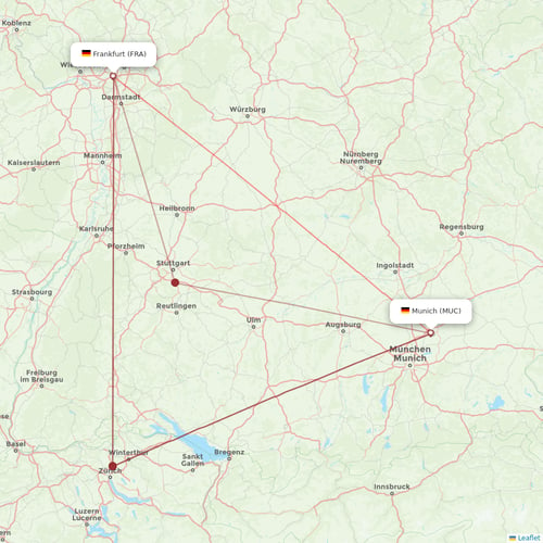 Lufthansa flights between Frankfurt and Munich