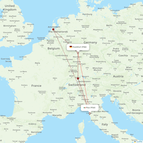 Air Dolomiti flights between Frankfurt and Pisa