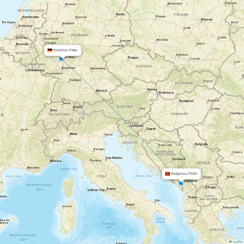 Interjet flights between Frankfurt and Podgorica