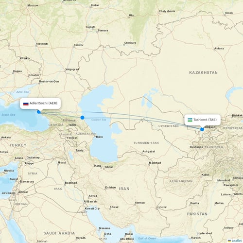 TezJet flights between Bishkek and Tashkent
