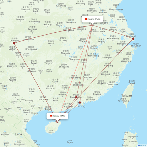 Guangxi Beibu Gulf Airlines flights between Fuyang and Haikou