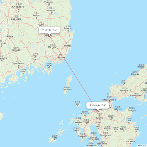 T´Way Air flights between Fukuoka and Daegu