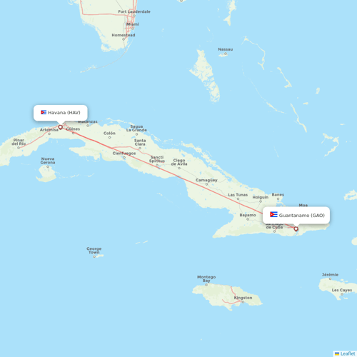 Cubana de Aviacion flights between Guantanamo and Havana