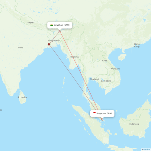 Drukair flights between Guwahati and Singapore